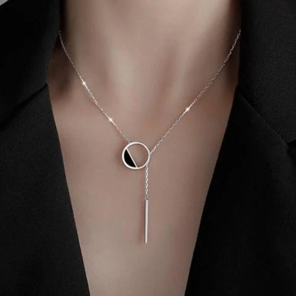 *NEW 925 Sterling Silver Bar Circle Necklace B - Picture 1 of 6